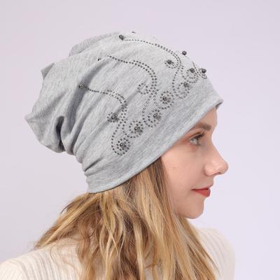 Autumn and Winter Men's and Women's Double Layer Pure Cotton Pearl Hot Diamond Pullover Hat Warm Confinement Hat Thin Casual Pile Hat