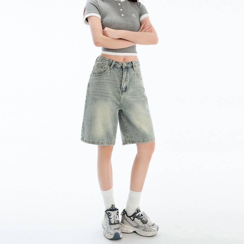 Women's High-Waist Retro Denim Shorts - 2025 Summer A-Line Wide-Leg Elegance