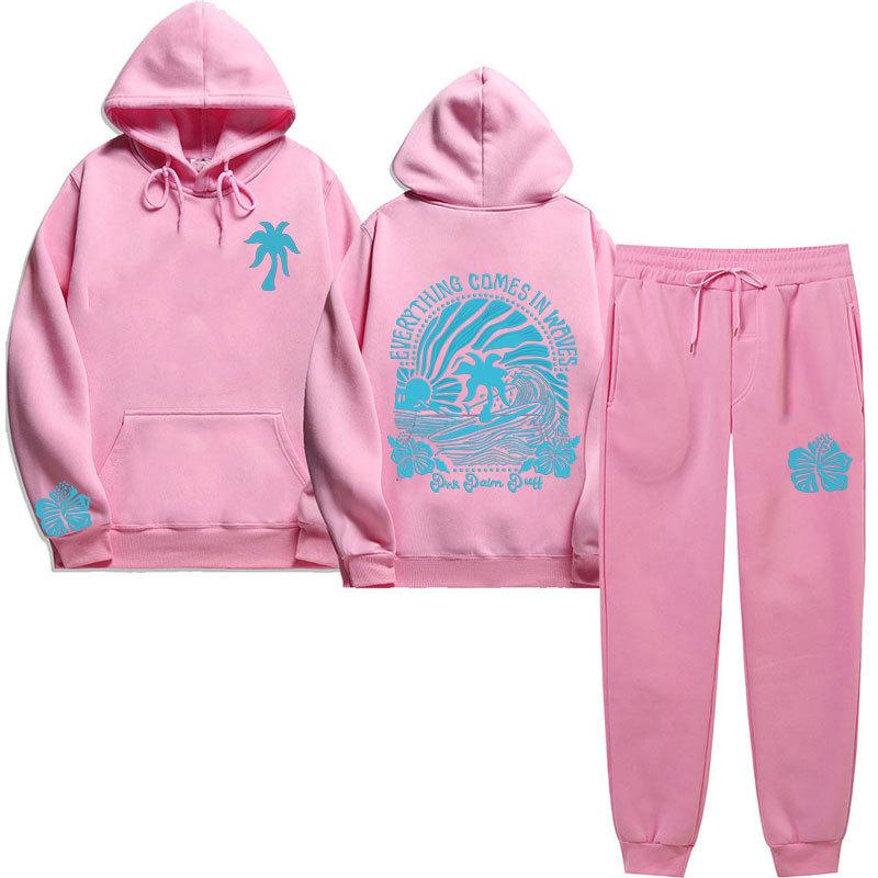 Chasing Sunsets Threaded Peripheral Printing Men's and Women's Sweatshirts Sweatpants Set Hoodie Straight Pants Set