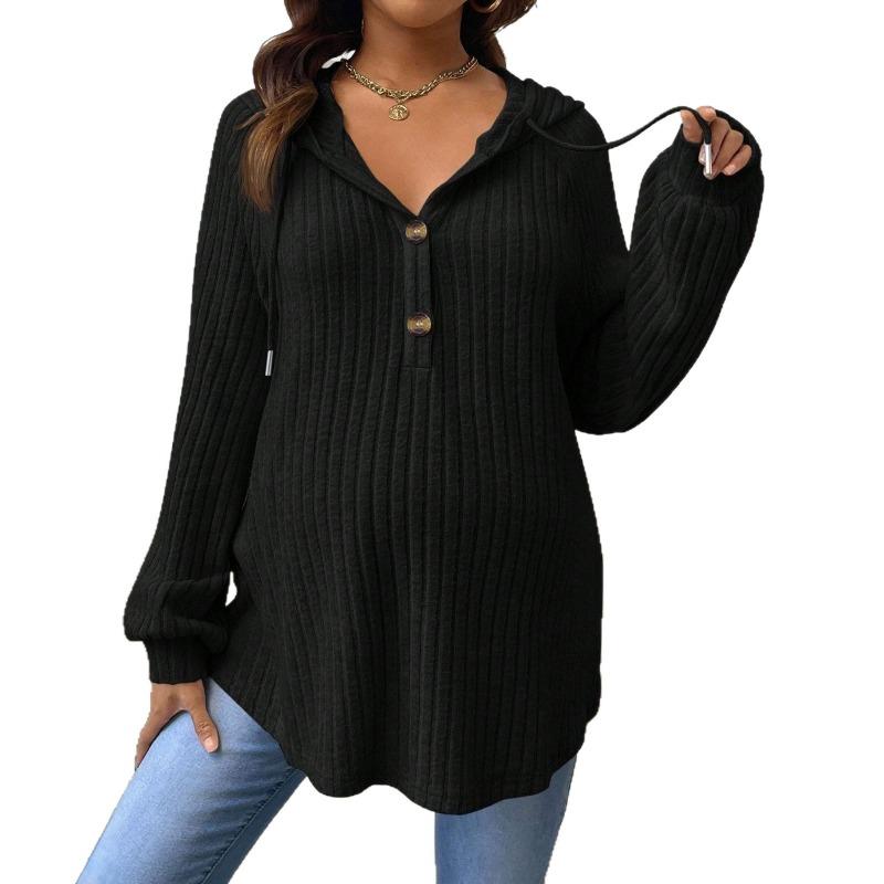 Pregnant Women Knit Hooded Long Sleeve Loose Fit Maternity Top