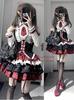 XHSUKADO Lolita Mini Long Lolita Halloween Red and White and Size L Women's 4-Piece Set Top, Corset, Skirt, Tie, Sleeves, School-Style Outfit,