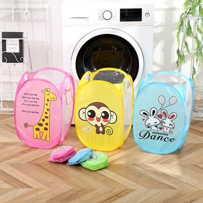 Cartoon Printed Foldable Laundry Basket Nylon Mesh Dirty Clothes Hamper Storage Bin Simple Modern Fabric for Home Organization