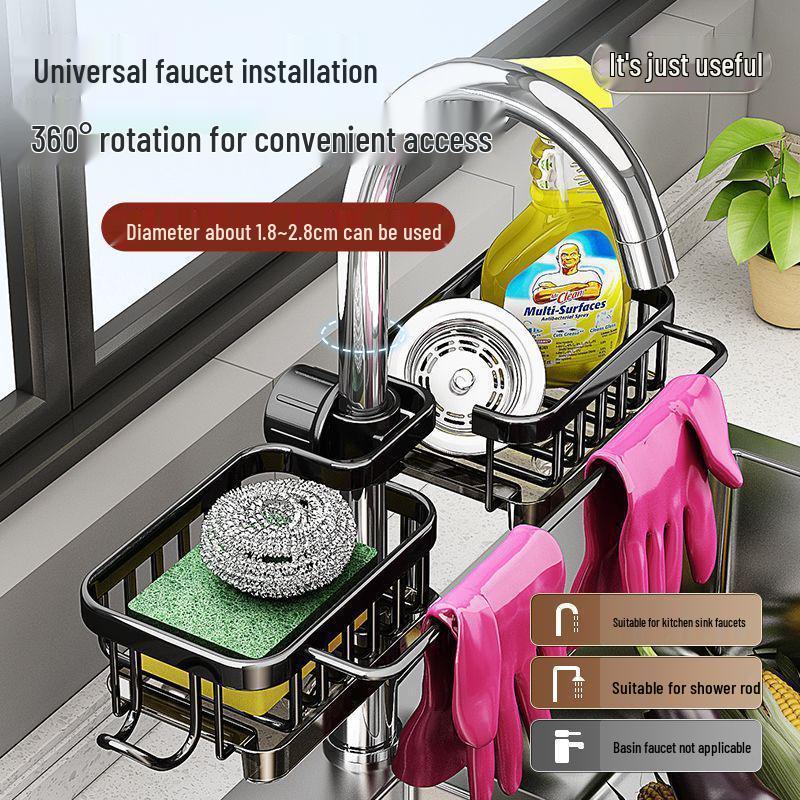 Universal Above-Faucet Dish & Storage Rack with Steel Wool Holder