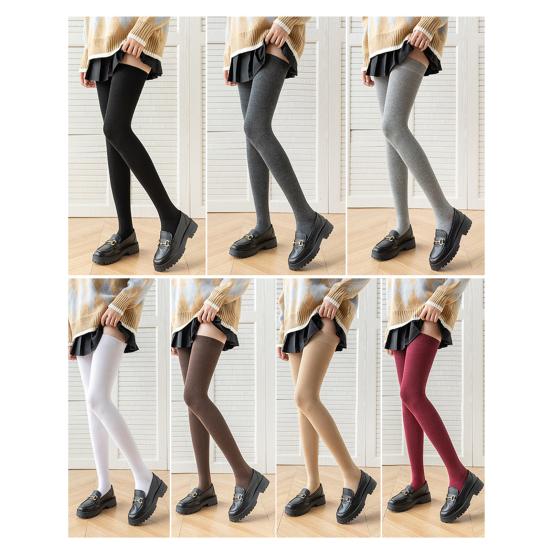 1 Pair 80cm Japanese Style Solid Color High Elasticity Non-slip Silicone Thigh Stockings Autumn Winter Women Over Knee Socks