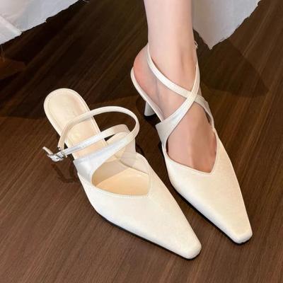Damen Sandalen Spitzschuh Dünne Absätze Ein-Riemen Schnalle Damen Schuhe Bankettkleid Zehenbedeckt Französisch Elegant Neu Sandalias De Mujer