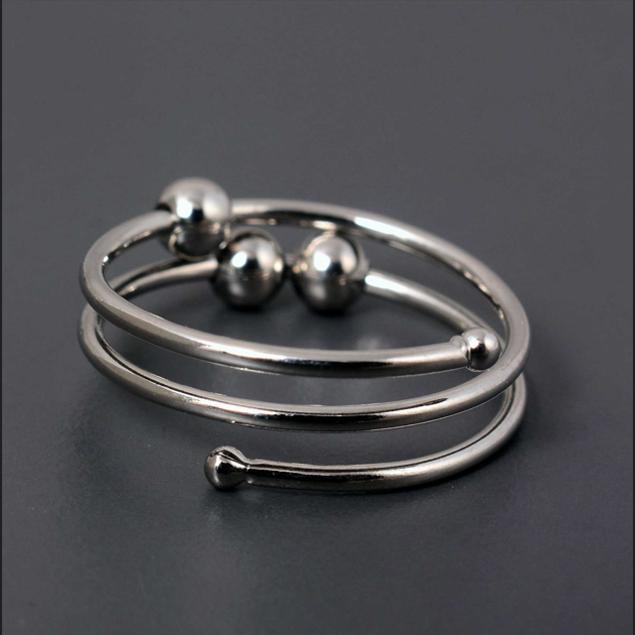 Adjustable Spiral Wrap Fidget Ring | Modern Sterling Silver Three-Band Spinner Ring with Four Movable Balls | Anxiety Jewelry