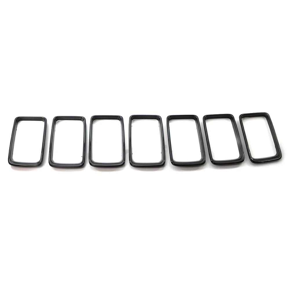 7Pcs Car Front Grille Grill Inserted Ring Trim Cover For Jeep Grand Cherokee 2014 2015 2016 Gloss Black ABS Plastic