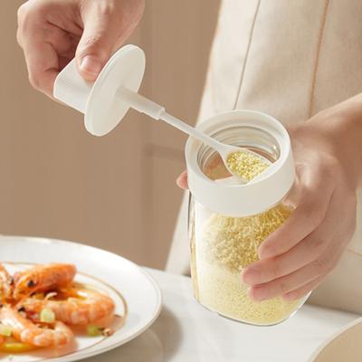 Glass Seasoning Bottle Spice Container with Spoon Lid Sealing Ring Moisture-Proof Transparent Honey Dispenser Food Storage Kitchen Accessories