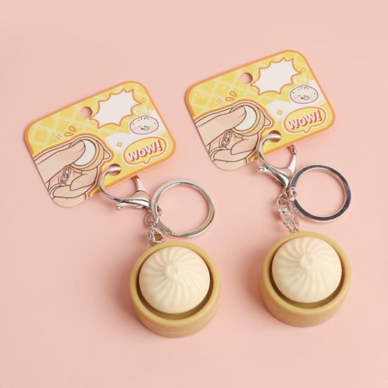 Creative Steamed Bun Keychain Squeeze Toy Soft Decompression Fidget Pendant with Popper Buttons