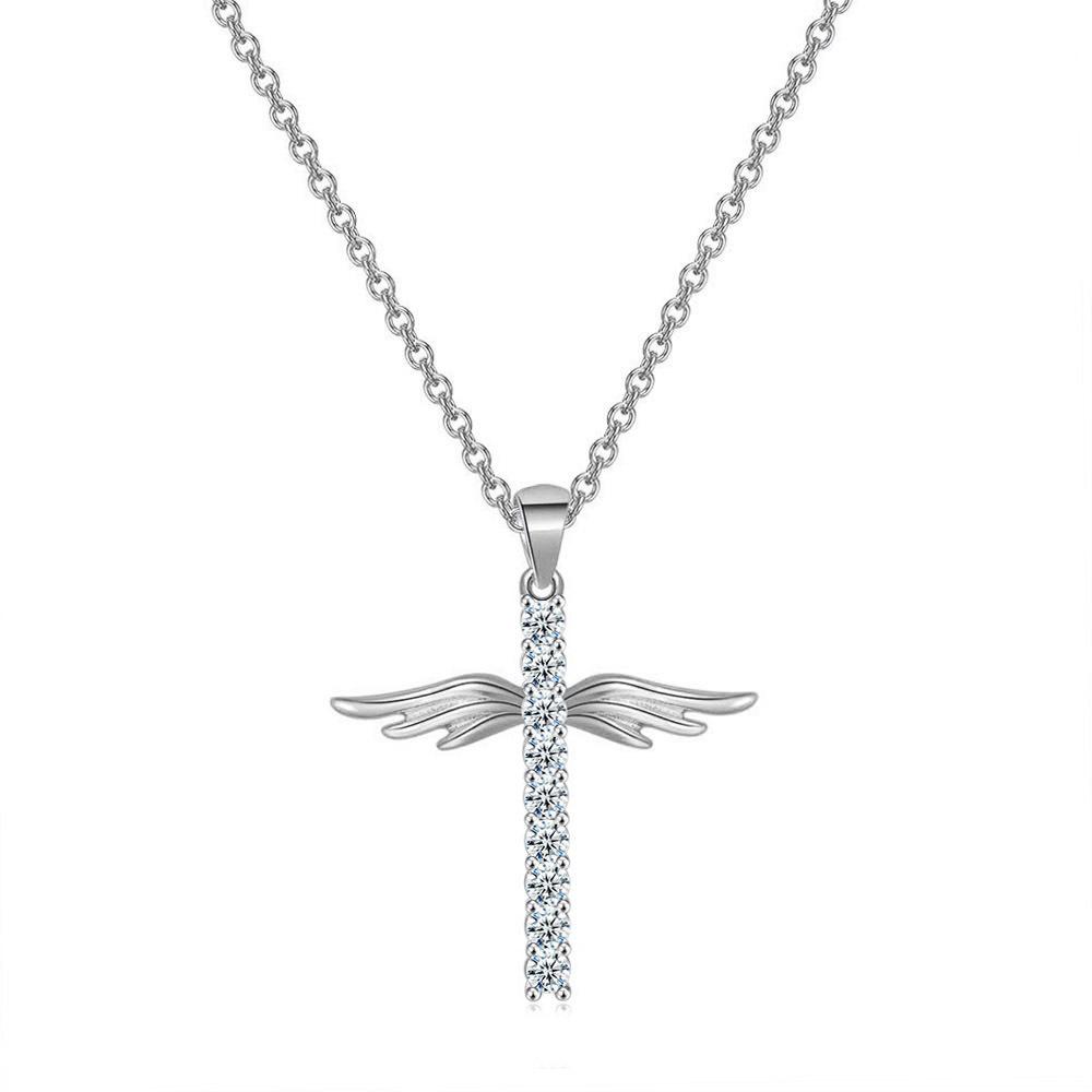 Angel Wings Cross Pendant Necklaces for Women Aesthetic Korean Fashion Gold Color CZ Choker Chain Neck Accessories Jewelry N229
