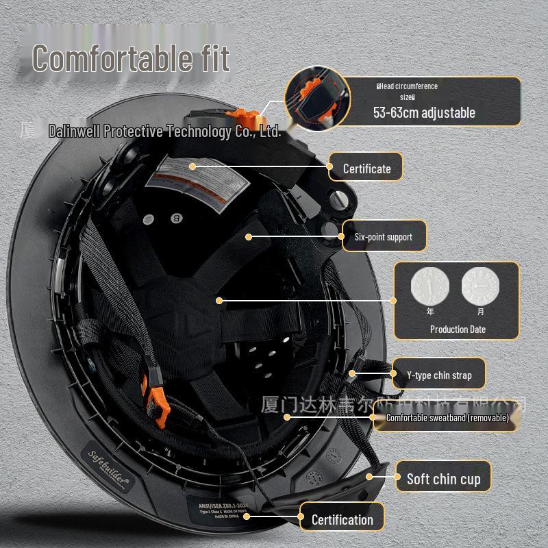 CE Carbon Fiber Wide Brim Safety Helmet with Sun Protection and Anti-Smash Features