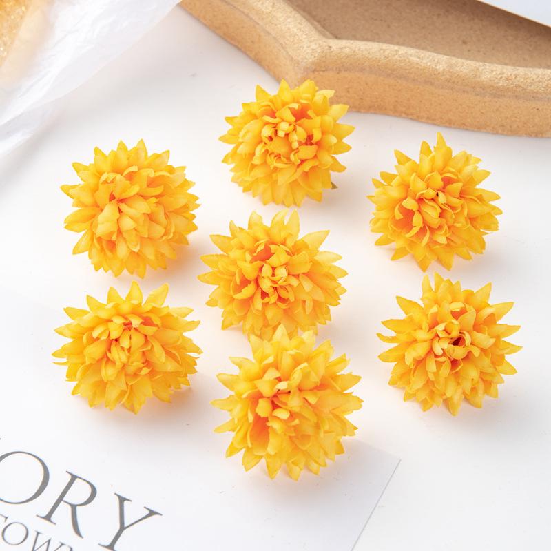 10PCS Artificial Chrysanthemum Pompom Flowers Realistic Faux Silk Floral Bouquet for DIY Hair Clips Shoes and Straw Hat Decor