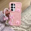 Korean 3D Bowknot Pearl Silicone Phone Case For Samsung Galaxy S26 S25 S24 S23 S22 Ultra Plus S21 S20 FE With Lanyard Soft Cover