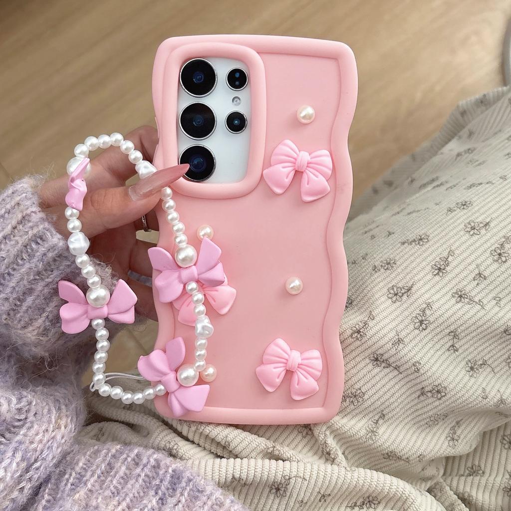 Bowknot Pearl Chain Rope Phone Case For Samsung Galaxy for Samsung Galaxy S26 Ultra S25 Plus S22 S21 S23 S24 FE Cover