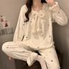 Women Flannel Pajama Set Winter Thick Warm Square Neck Long Sleeve Princess Style Bow Butterfly Casual Loungewear Home Sleepwear