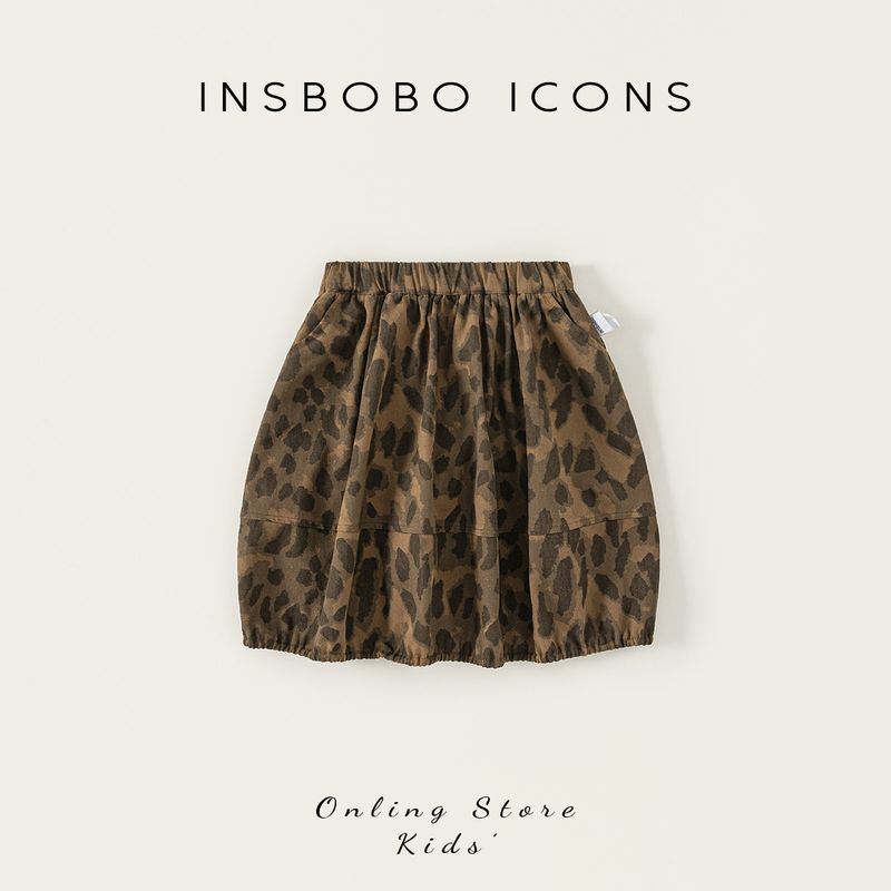 Insbobo Girls  Skirt 2026 Spring New Style Children s Half Skirt Fashionable Girls  Short Skirt Spring and Autumn Children s Clothing Trend Brown leopard print 100
