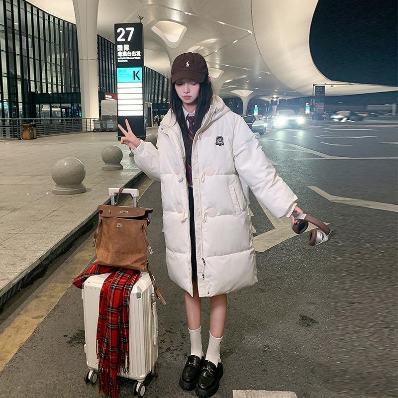 Padded clothes women's winter new medium and long milk yellow horn buckle padded clothes padded jacket thick coat small man