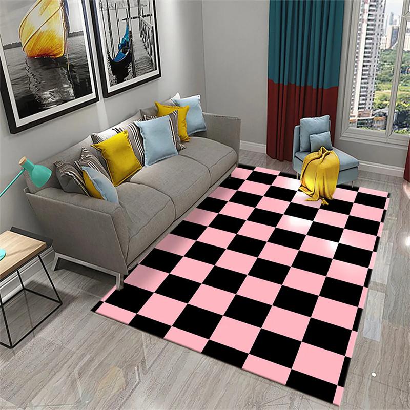 Color Checkerboard Plaid Carpet Geometric Plaid Floor Mats for Bedside Dorm Closet Dining Room Decor Soft Non-Slip Area Rugs