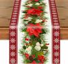 35*180CM Buffalo Plaid Christmas Table Runner, Polyster Poinsettia Pine Cone Dining Table Decoration For Xmas Holiday Party