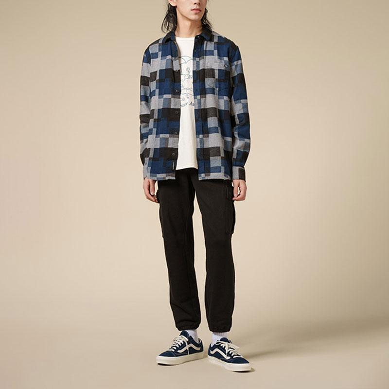 Vans Plaid Collared Long Sleeve Shirt Men Shirts Dark-Blue Black VN0008GJLKV