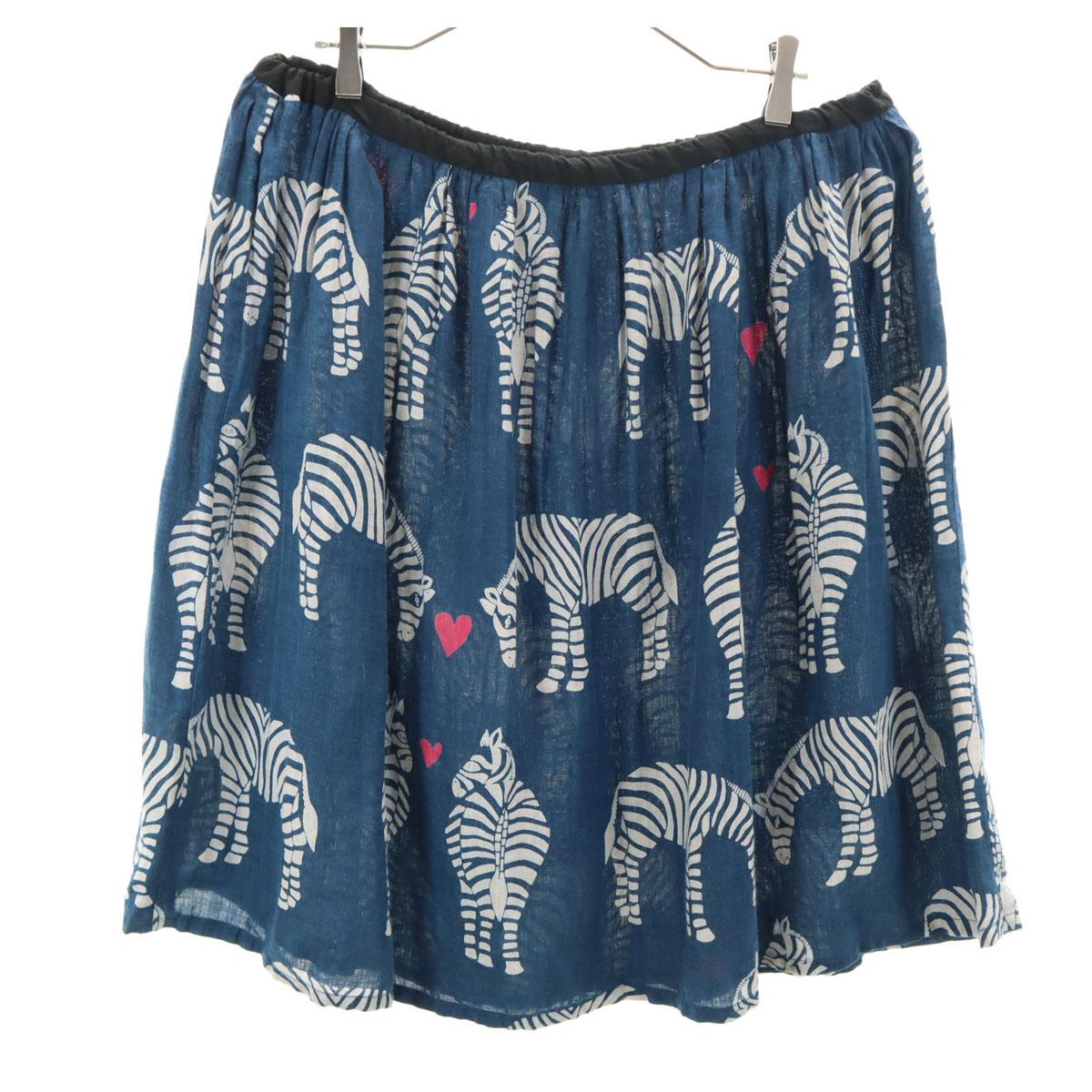 

BOHEMIANS Сделано в Японии Лён Принт зебры Миди длина Клеш Женские Б/У