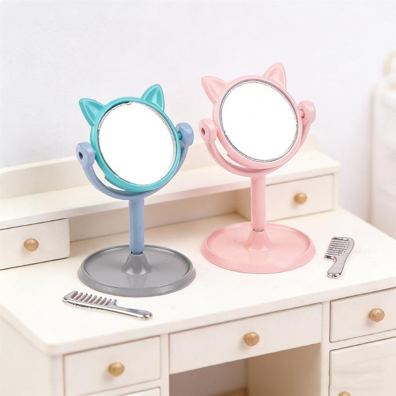 1:12 Scale Doll House Miniature Vanity Mirror With Comb Set For Realistic Scene Setting Decoration Doll Accessories