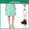 Flared Retro Solid Casual Women Knee Length Pleated Midi Work Skirt