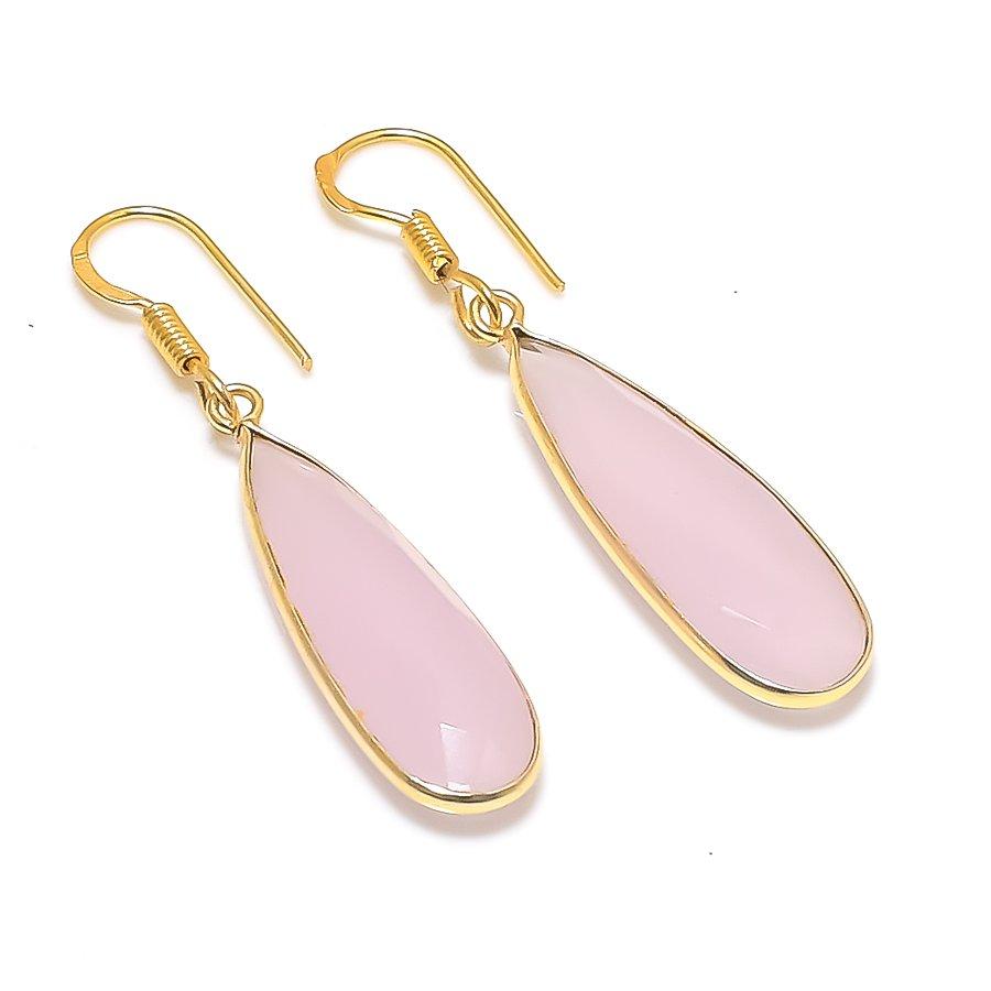 Rose Quartz Gemstone Handmade 925 Sterling Silver Jewelry Earring 2.09" GK-6866