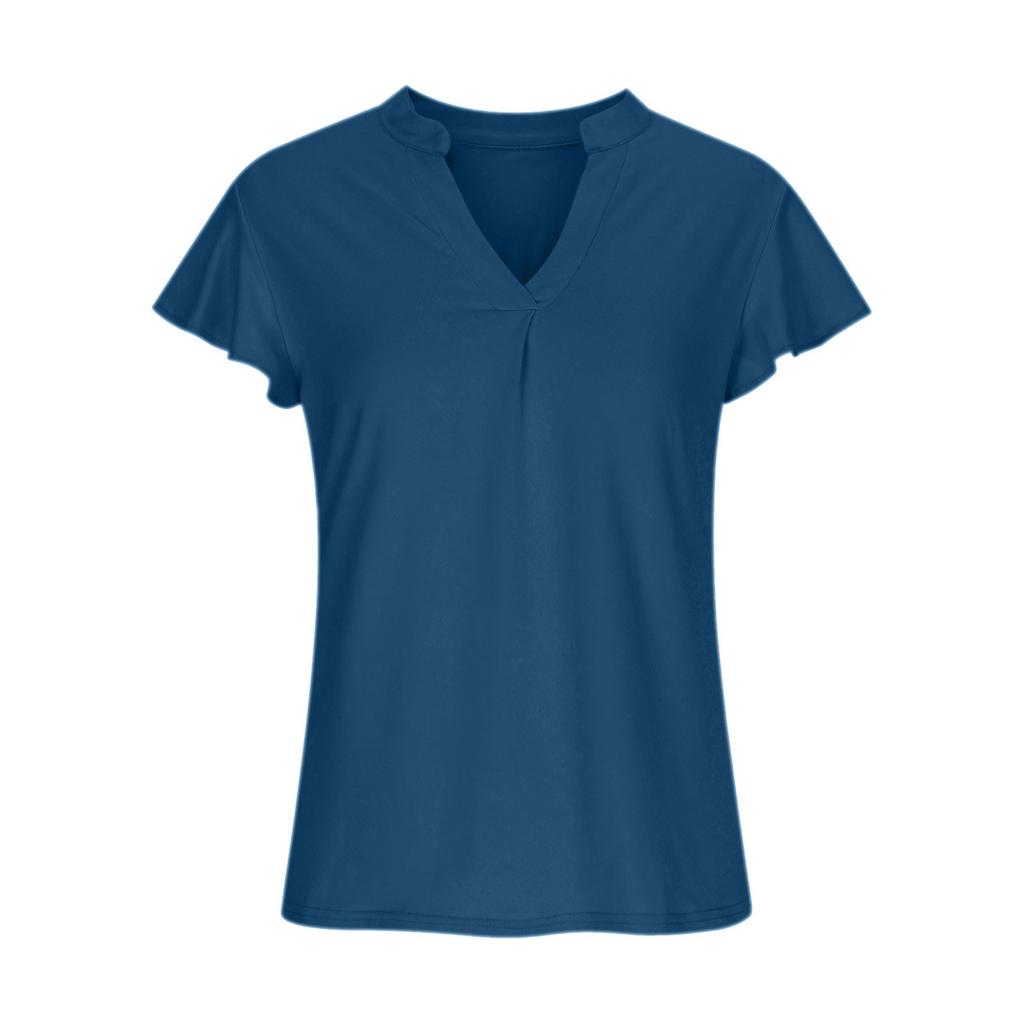 Women's Fashion Color Casual Short Sleeve Stitching V-Neck Shirt Top