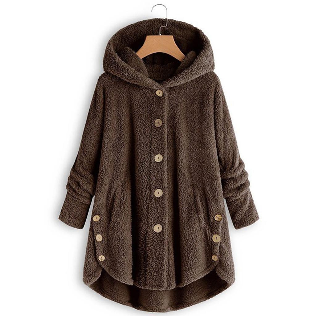 Chaqueta de invierno con capucha y botones de talla grande para mujer