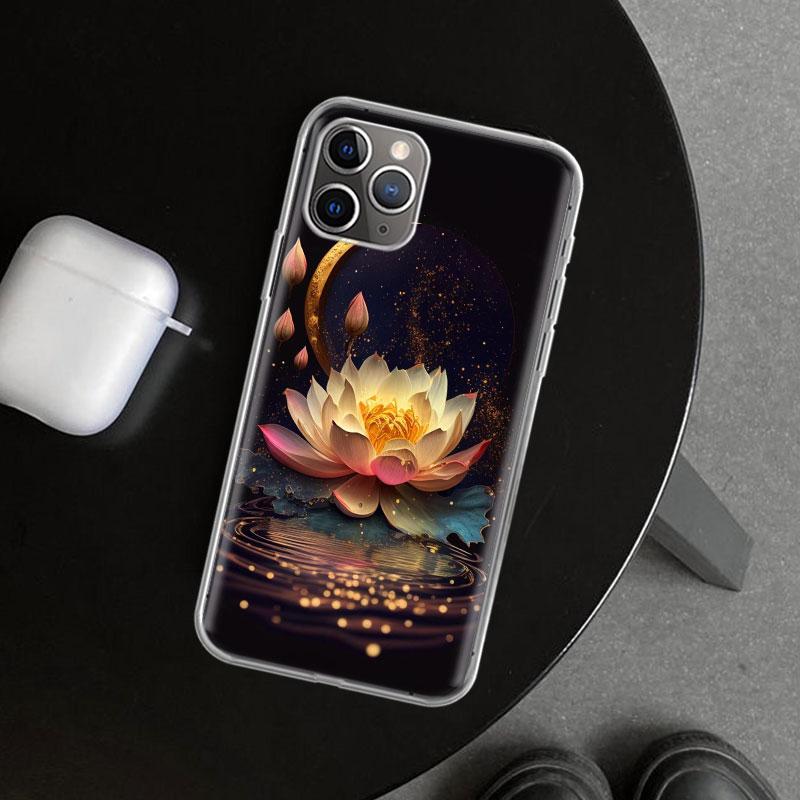 Buddhist Fire Lotus Phone Case Cover for iPhone 11 12 13 Mini 14 15 Plus 16 Pro Max 17 Air 7 8 + SE Art Customized Fundas 11 12
