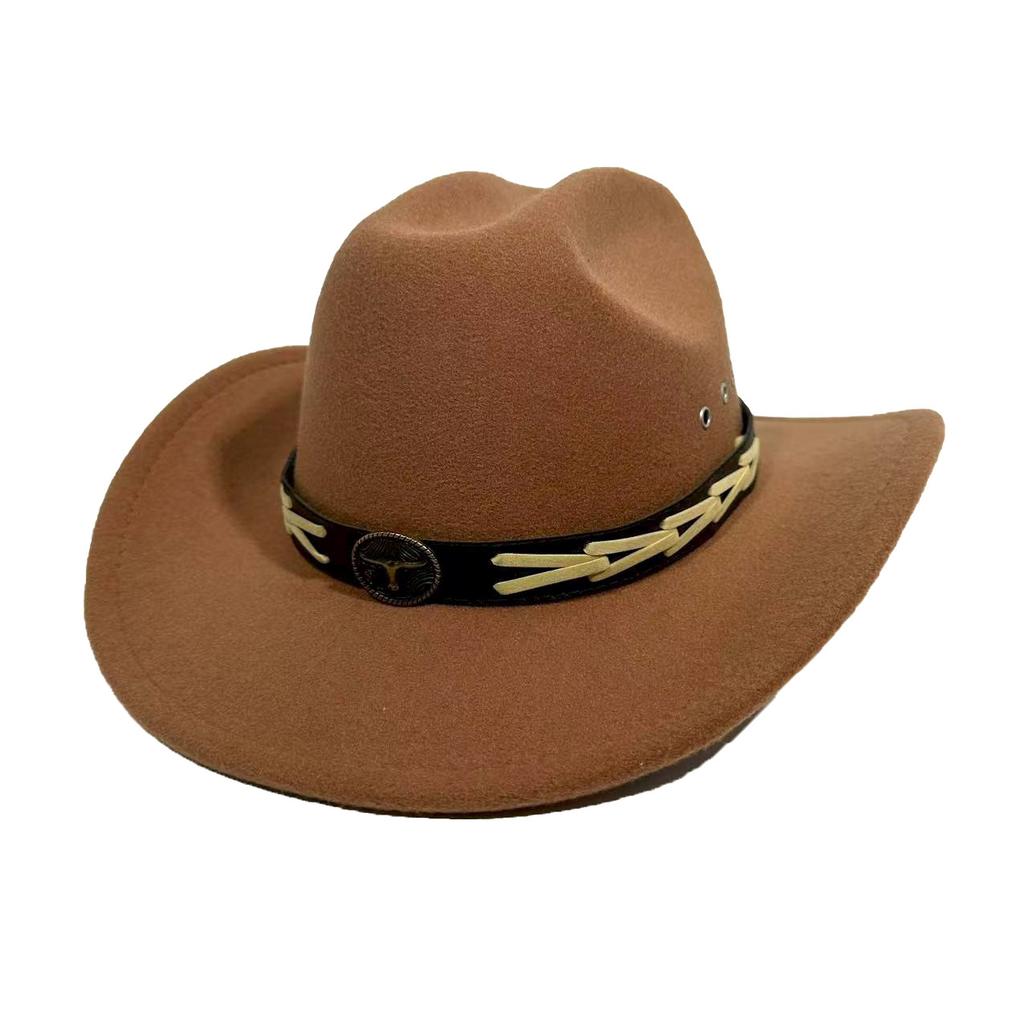 Ethnic Style Western Cowboy Hat Men And Women Autumn And Winter Versatile Retro Brown Woolen Top Hat European And American Jazz Hat