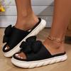 Fashion Cute Bowknot Platform House Slippers for Women Open Toe Linen Home Cotton Shoes Woman Winter Thick Sole Non Slip Indoor Slippers