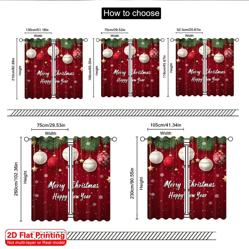 2pcs 2D flat printing Christmas Window Curtains Christmas Background Christmas Gold 100% Polyester Without Electricity Birthday