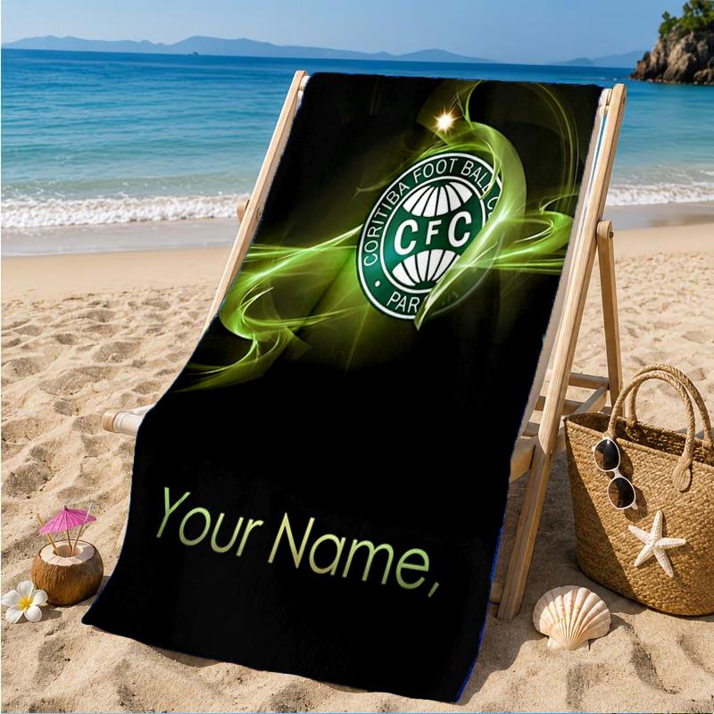 Custom Name Coritiba Football Club Emblem Personalized Microfiber Beach Towel, Quick-Dry, Ideal for Summer Travel, Beach Essential, Swimming
