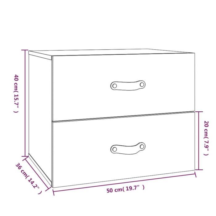 820985 vidaXL Tables de chevet murales 2 pcs Noir 50x36x40 cm