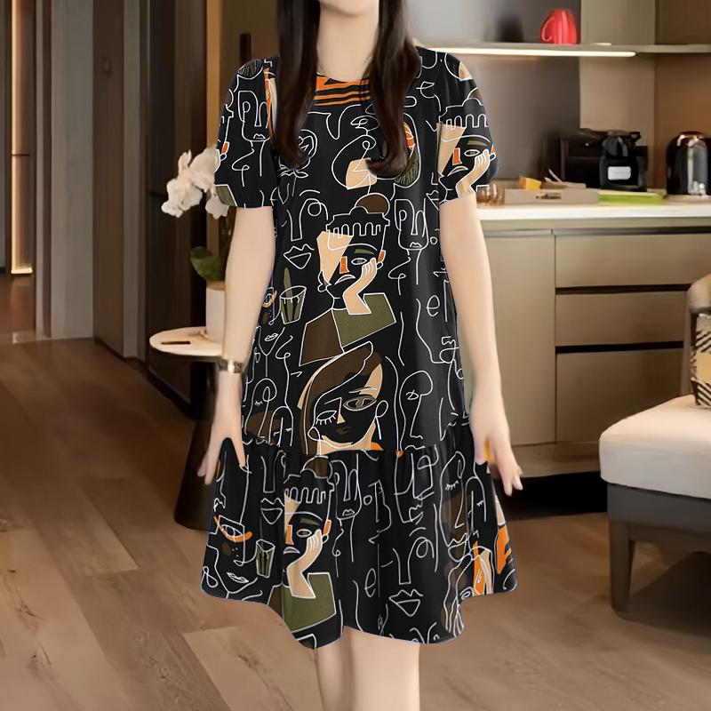 

ZANZEA Women Casual O-neck Summer Loose Short Sleeve Print Dress 3XL