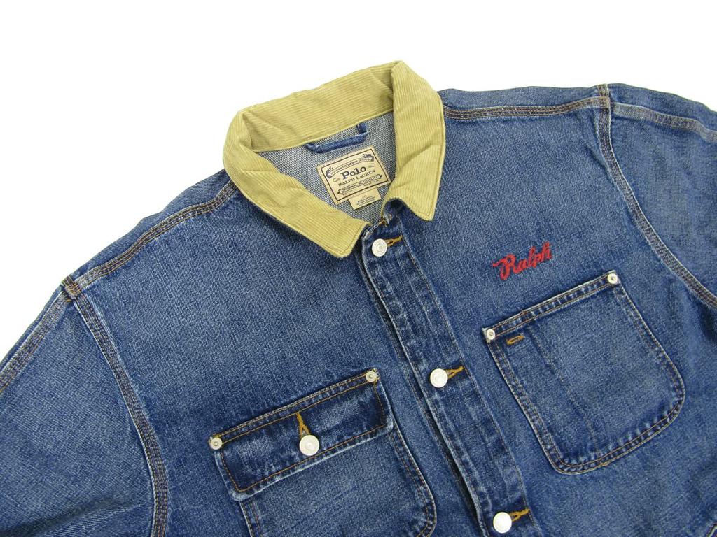 POLO RALPH LAUREN Embroidered Patch Denim Size Blue Men's Jacket, L, (Product Code 0101895)