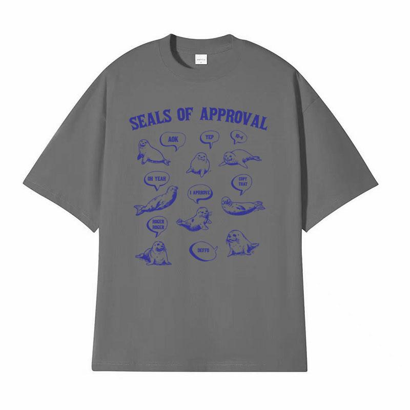 Seals of Approval Lustiges Meme Retro T-Shirt für Männer Frauen Mode Ästhetisch 90er Jahre T-Shirts Lässig Baumwolle Rundhals Kurzarm T-Shirt