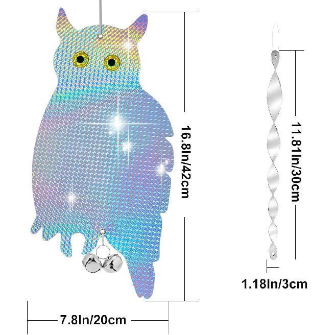 Bird Scare Device, Hanging Reflector Board to Scare Bird Away, Reflective Owl Scarecrow Keep Bird Away from Garden, Patio, Windows, Balcony, Orchard