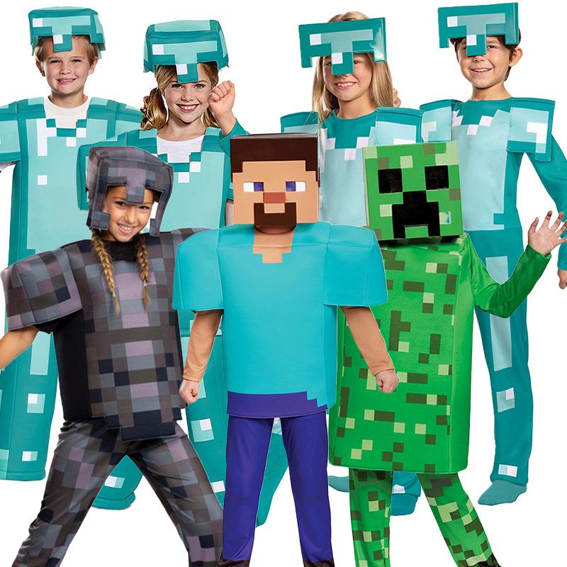 Minecraft Halloween Steve Kids Cosplay Costume - Blue/Green