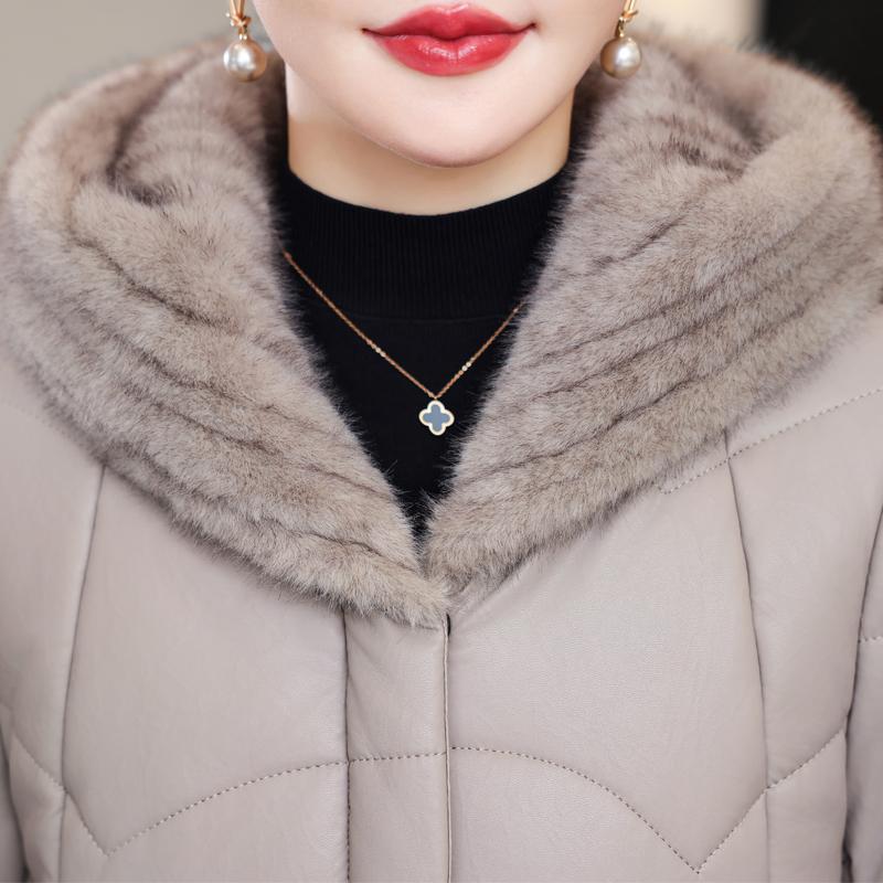 Winter Woman Faux Sheepskin Coats Hooded Elegant Thick Warm Winter Long Parkas Female Leather Jacket