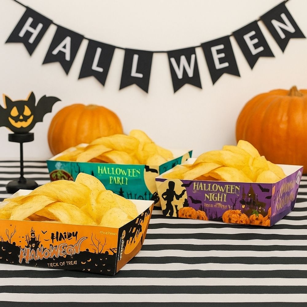 12pcs Pumpkin Halloween Party Tray Rectangular Snack Paper Boxes Cookie Tray  Halloween Party