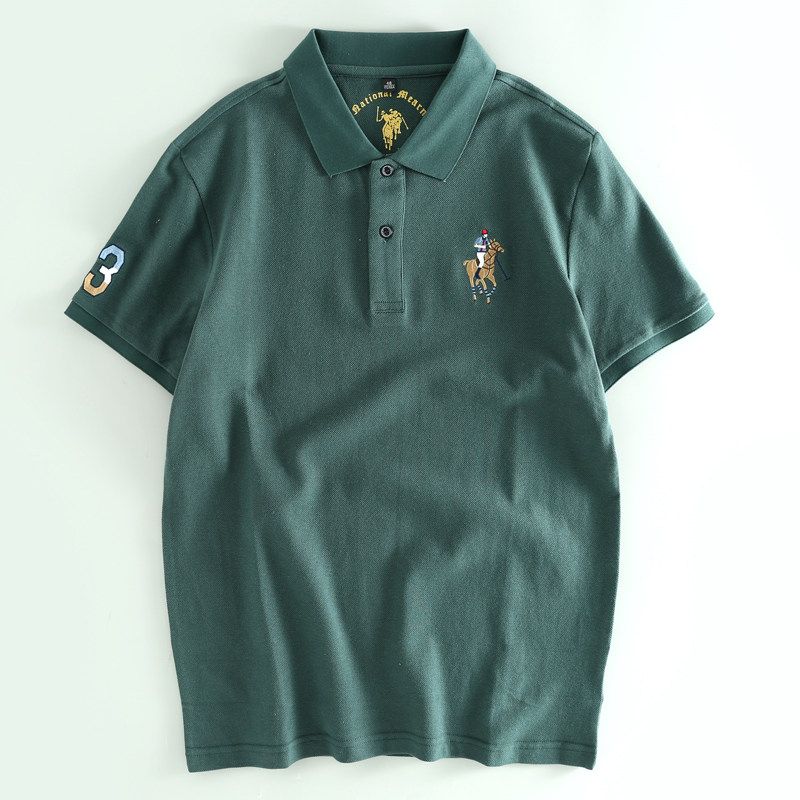 Export Surplus Heavy Embroidery All-Cotton Polo Shirt for Men, Spring/Summer Loose Casual Versatile Turn-Down Collar Short-Sleeve T-Shirt