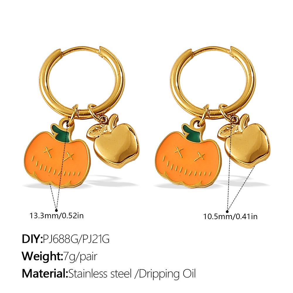European & American Christmas Pumpkin Pendant Earrings: 18K Gold-Plated Stainless Steel, Versatile Drip Oil Design for Women