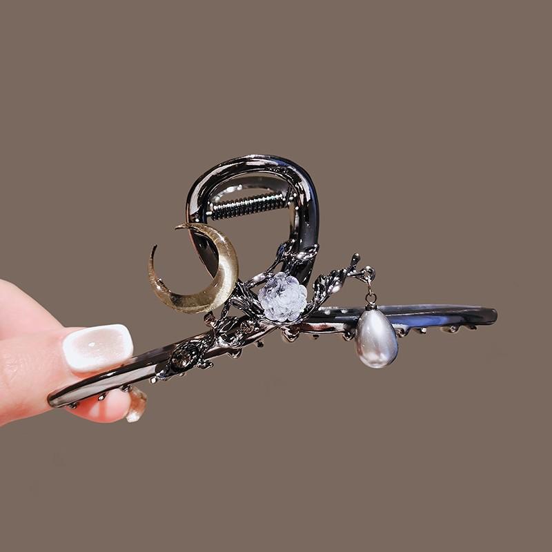Pinza de Metal para el Pelo Flor de Luna Y2K Pinzas de Cangrejo Pinzas para el Pelo Pasadores de Perlas Pinza Coreana para Cola de Caballo Accesorios para el Cabello para Mujeres Niñas