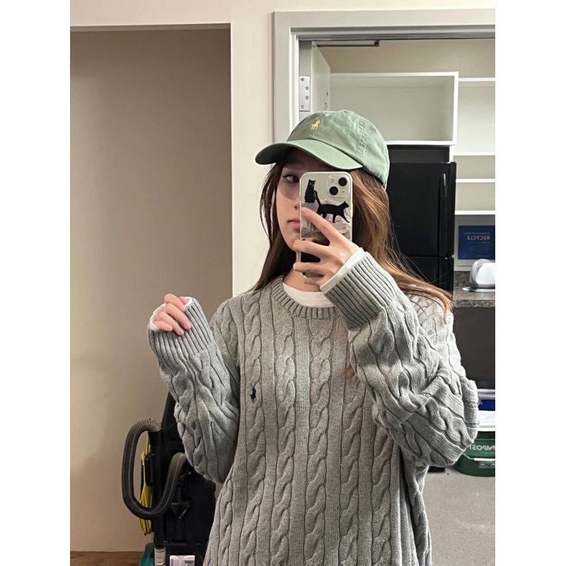 Suéter Pulôver de Gola Redonda EastRogue para Casais no Outono e Inverno, Suéter de Lã Tricotado em Cabo com Cavalo Pequeno, Moderno e Versátil.