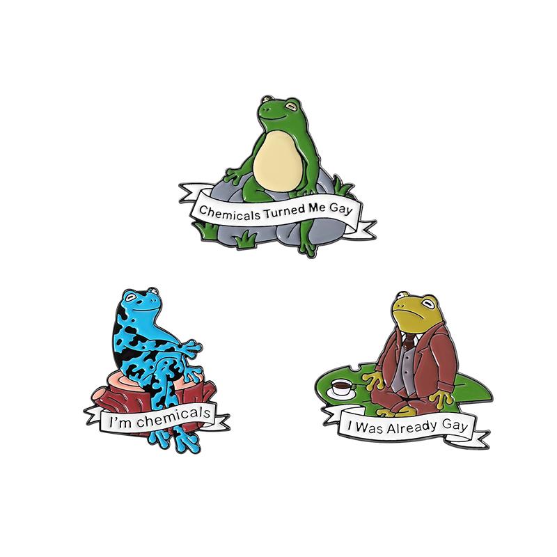 Frog LGBT Enamel Pins Custom Chemicals Turned Me Gay Brooches Lapel Badges Clothes Animal Jewelry Gift for Friends