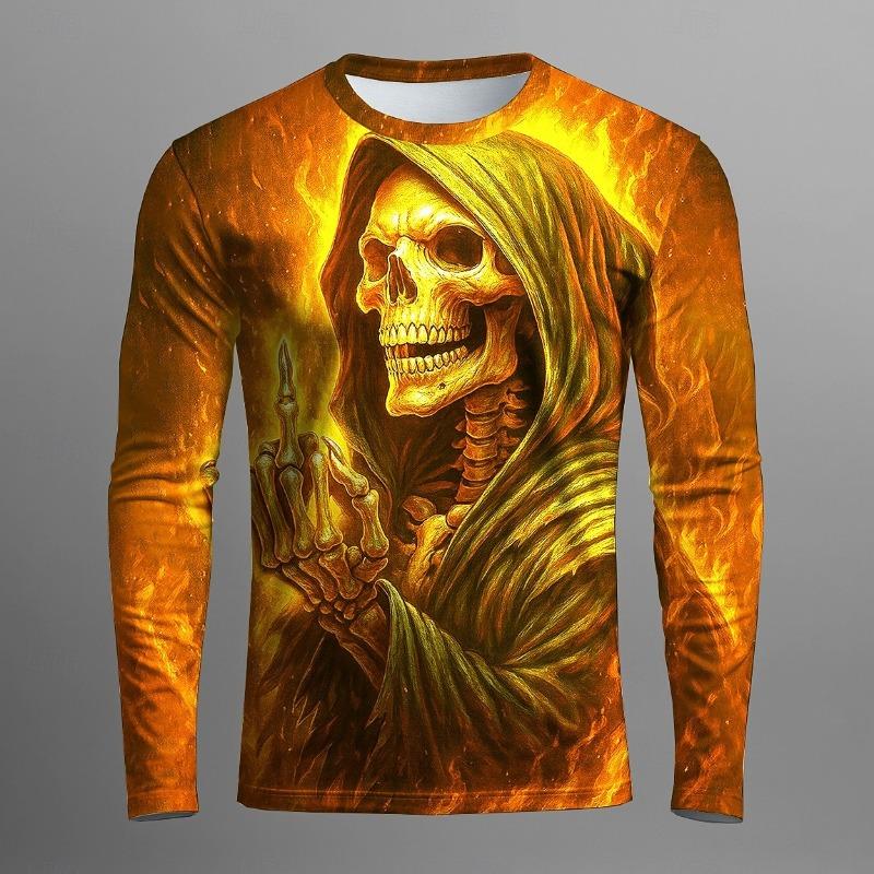 Men's 3D T-shirt long-sleeved T-shirt round neck top fashion Halloween bat horror street casual daily autumn new style