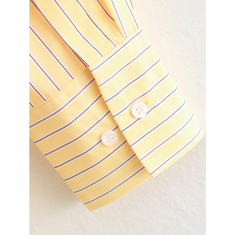 DAFIFY Women's Fashion Casual Spring Autumn Stripe Print Long Sleeve POLO Neck Blouses & Shirts